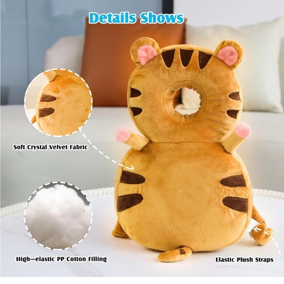 Infant Baby Toddler head protective pillow Plush Tiger with straps - Picture 6 of 8